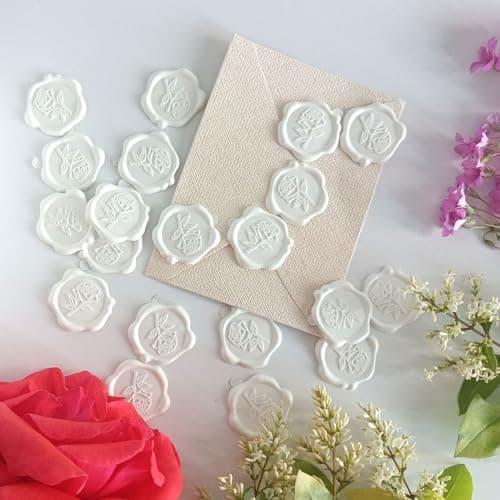 Pilloze 50 Pcs Adhesive White Rose Wax Seal Stickers, Roses Seal for Envelope, Easy to Use and Good Adhesion White Envelope Stickers, Wedding Invitation Accessories - Thumbnail 6