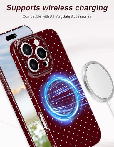 Aitipy Magnetic Polka Dot Phone Case for iPhone 13 Pro Max, Compatible with MagSafe, Cute Polka Dots Fashion Aesthetic Soft TPU Slim Shockproof Protective Phone Cover for Women Girls-Wine Red - Thumbnail 2