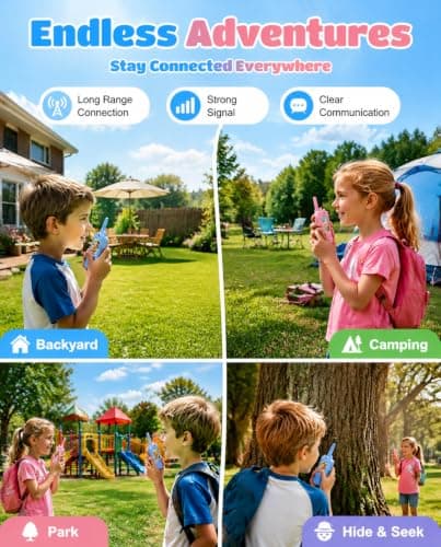 Walkie Talkies for Kids, 2 Pack Rechargeable Video Intercom Kids Walkies Talkies, Indoor Outdoor Toys Gifts for Family Games, Outside, Camping, Hiking for Boys Girls Ages 3-6(Pink+Blue) - Thumbnail 3
