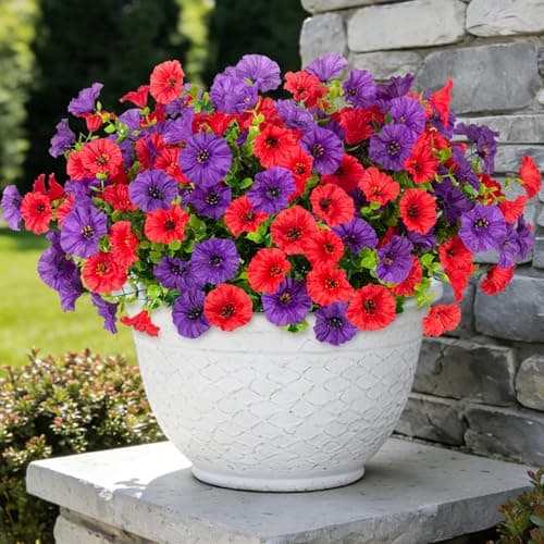 ADXORA 12 Bundles Morning Glory Artificial Flowers for Outdoor Decoration UV Resistant Fake Plastic Plants Artificial Greenery for Indoor Outdoor Garden Patio Window Box Home Decor - Image 1