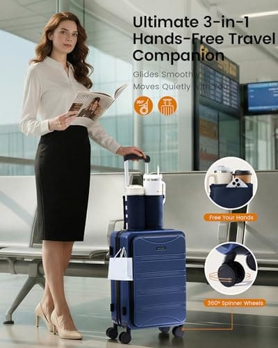 LOVEVOOK Carry On Luggage Airline Approved,20 Inch Expandable Hard Shell Suitcase with Spinner Wheels,Small Rolling Carry-on Suitcases with TSA Lock & Cup Holder - Thumbnail 6