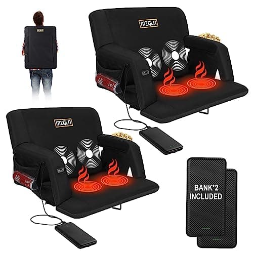 MZQLN Heated Massage Stadium Seats Pack of 2, 21 Inche Folding Bleacher Chair with 10000mAh Portable Power*2, 3 Levels of Heat&Massage, 6 Reclining Positions for Camping, Sports - Image 1