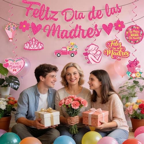 LARRAZABAL Feliz Dia De Las Madres Decorations, Mothers Day Decorations Includes Feliz Dia De Las Madres Banner and Hanging Swirls for Spanish Mother's Day Party Supplies - Thumbnail 3