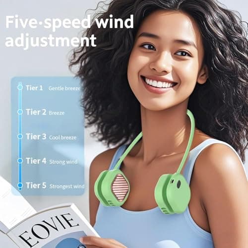 Suzii Portable Neck Fan, Hands Free Wearable Personal Fan with 5 Speeds, Rechargeable Foldable Cooling Fan, 360° Adjustable Lightweight Fan for Travel, Home, Office, Outdoor - Thumbnail 3