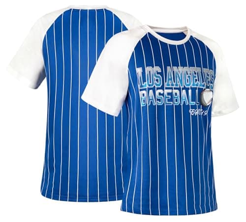 Simapak Mens Baseball Pinstripe Fans Athletic City Raglan T-Shirts - Royal Blue & White (Size:XL) - Thumbnail 3