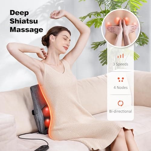 Boriwat Back Massager with Heat, Neck Massager for Pain Relief Deep Tissue, 3D Kneading Massage Pillow for Back, Neck, Shoulder, Legs, Gifts for Women Men Mom Dad - Thumbnail 4