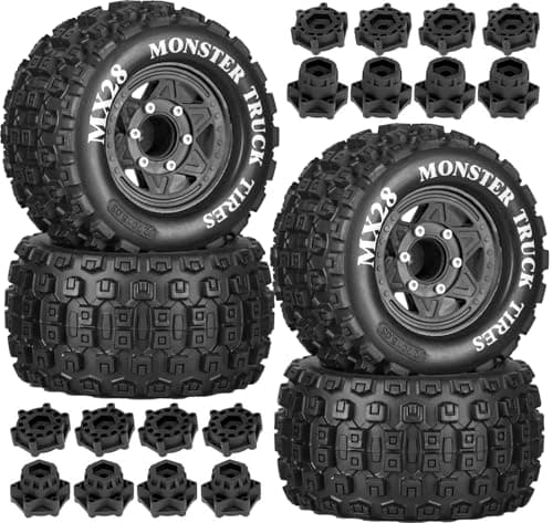 MX28 2.8" Tire and Wheels Pre-Glued All-Terrain MT Tires with 12mm/14mm Hexes - 1/10 Scale RC Truck Tires for ARRMA Big Rock, Granite, Senton, Vorteks, Traxxas Slash, Stampede Rustler, Hoss - Image 1