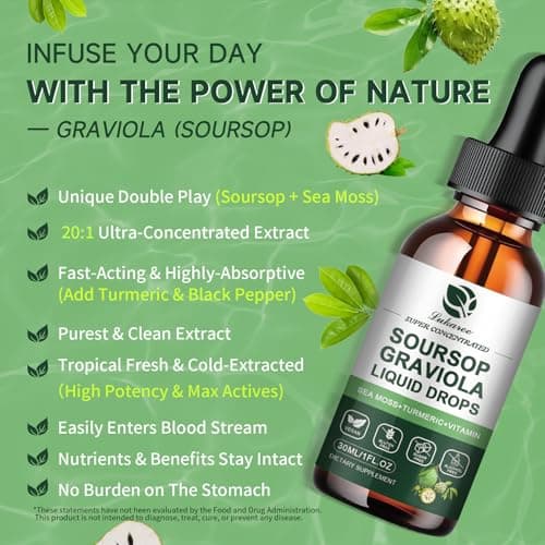 (2 Pack) Soursop Graviola Leaf Extract Liquid Drop Plus Pure Botanical Sea Moss for Cell Support & Regeneration, Immunity and Gut Health, Soursop Bitters Liquid丨Full Texture, Natural Flavor, 1 Fl Oz - Thumbnail 5