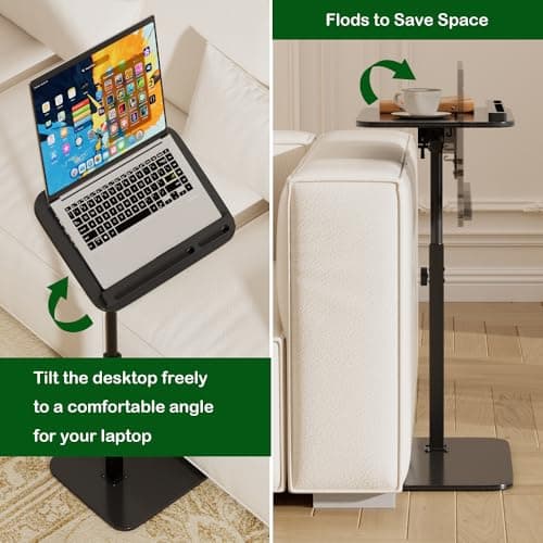 promitop Sofa Side Tray Table for Couch - Set of 2 Adjustable Height 360° Swivel C Table for Sofa & Bed, Use as TV Tray Laptop Stand Snack Table Reading Desk, Fits Eating Working Studying - Thumbnail 3