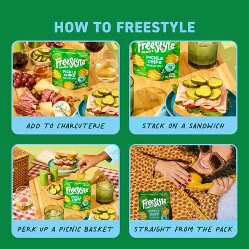 Freestyle Snacks Pickle Chip Snack Packs - Classic Dill - All Natural, Fresh-Packed Deli-Style Pickles - Non-GMO, Kosher, Gluten-Free, Low Calorie Snacks - 3.5 Ounce (6 Pack) - Thumbnail 4