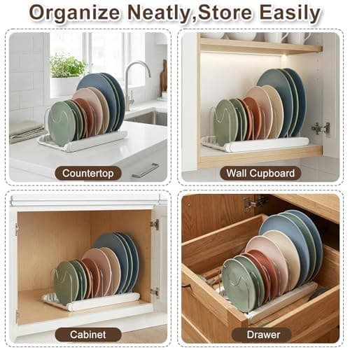 TOMSHUB Expandable Pots and Pans Organizer Under Cabinet, 7 Stainless Steel Dividers, HIPS Base, 13-22 inch Heavy Duty Pan Rack with Lid Holder, Pot Organizer Inside Cabinet for Kitchen Storage - Thumbnail 2
