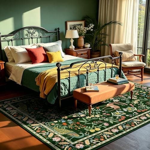Lunasun Green 5x7 Area Rug for Living Room - Cottage Core Rug for Bedroom, Dining Room, Kids Playroom, Home Office, Floral Washable Non Slip Floor Décor - Thumbnail 3