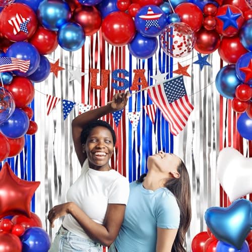 4th of July Decorations, Red Blue White Balloons Confetti Foil Balloons American Flag USA Banner Fringe Curtains for Fourth of July Independence Day Patriotic Memorial Day Decorations - Thumbnail 6