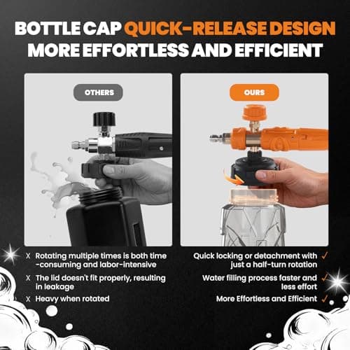 maXpeedingrods Foam Cannon for Pressure Washer, Wide Mouth Quick Release Car Wash Foam Gun with Adjustable Soap Cannon, Thick Snow Foam, 1/4'' Quick Connector, with 2 Orifice Nozzle (Transparent) - Thumbnail 3