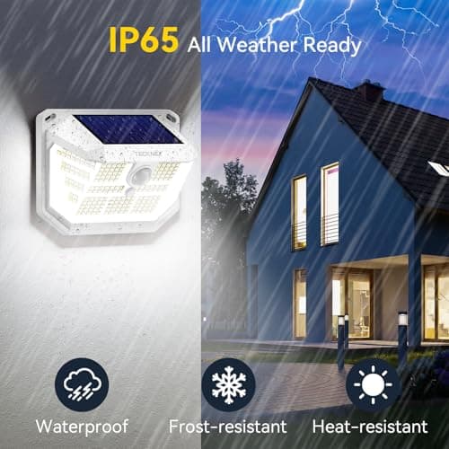 TECKNET 231 LED Solar Motion Lights Outdoor Waterproof, 4 Pack 300° Angle & 3 Lighting Modes PIR Motion Sensor Security Solar Wall Lights IP65 for Fence Front Door Yard Deck Garden Garage - Thumbnail 5