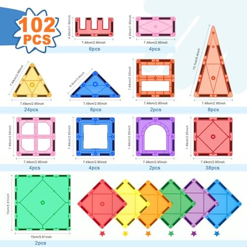 Soyee 102PCS Magnetic Tiles Building Blocks Stem Toys for 3+ Year Old Boys Girls Montessori Toys Toddler Kids Gifts Parents Approved Sensory Toys - Thumbnail 2