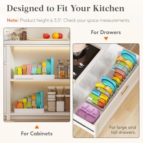 Lifewit Kitchen Cabinet Organizer for Food Contanier Lid, Lid Holder with 6 Adjustable Dividers & 7 Sections for Pantry Organizers and Storage, Home Drawer Organization, Large, 13" x 10" - Thumbnail 4