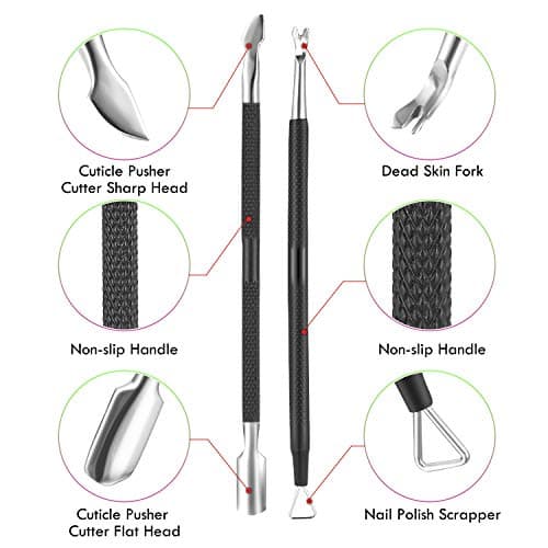 Cuticle Trimmer Cuticle Remover with Cuticle Pusher, XUNXMAS Professional Stainless Steel Durable Pedicure Manicure Tools Cutter Nipper Scissor Clipper for Fingernails and Toenails Dead Skin Black - Thumbnail 4