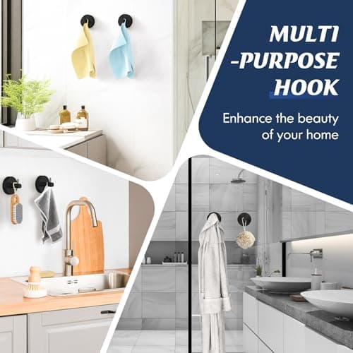 Utobao Suction Cup Hooks for Shower,Shower Hook on Glass,Windows,Tile,Mirrors,Metals,Towel Hooks for Bathrooms for Hanging Towels,Robe,Loofah-Black(2 Pack) - Thumbnail 3