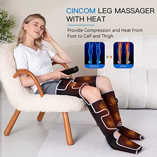 CINCOM Leg Massager with Heat and Compression, 3-in-1 Foot Calf & Thigh Massager for Circulation and Pain Relief Helpful for Lymphedema Edema Restless and Relaxation FSA - HSA - Thumbnail 2