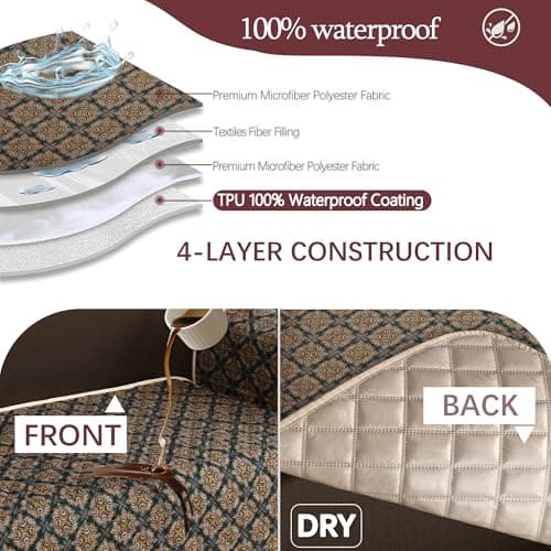 ALIECOM L Shaped Couch Cover for Sectional Sofa Waterproof Sofa Slipcover Non Slip Corner Couch Covers for Dogs Cats (Large, Floral Beige & Navy) - Thumbnail 3