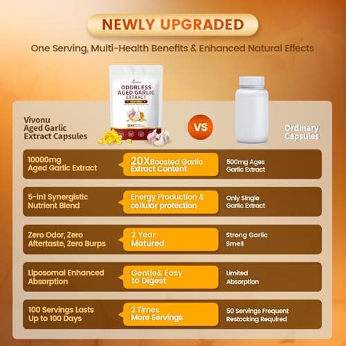 VivoNu Aged Garlic Extract Capsules, 10500mg Odorless Garlic Supplements with Magnesium, Chromium, B1 & B9, Supports Immune Health & Heart Function| 2 Years Matured | 300 Softgels - Thumbnail 5