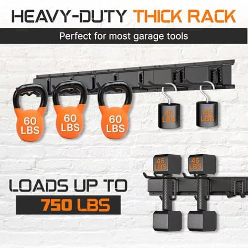 Evalote "64 Garage Tool Organizer Wall Mount - Heavy Duty 750lbs Metal Storage Rack, Easy Install Adjustable Hooks for Garden Tools Brooms - Thumbnail 2