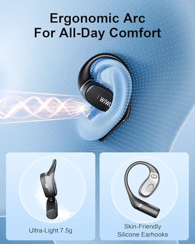 RICHJOY Open Ear Earbuds,Lightweight Comfort Wireless Earbuds with Earhooks,40H Playtime Powerful Sound AI Clear Calls Sport Bluetooth Earbuds Waterproof for Running Office Fitness(Black) - Thumbnail 3