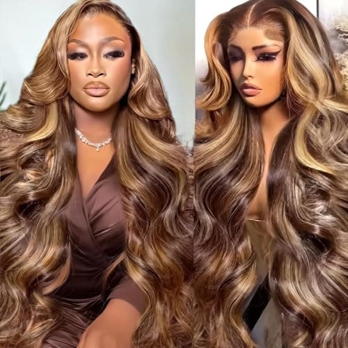 FFEGG 32 Inch Honey Blonde Wig Human Hair 13X4 HD Highlight Ombre Lace Front Wig Human Hair 4/27 Colored Body Wave Lace Frontal Wigs Human Hair Glueless Pre Plucked Wigs With Baby hair - Thumbnail 2