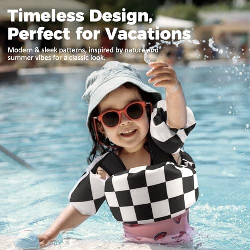 Vvinca Toddler Swim Vest for Kids 28-66 lbs, Toddler Floaties Puddle Pool Float Jumper 30-50 Pounds for Girls Boys Ages 2-6 with Detachable Arm Floaties Stylish Floats for Swimming Pool Beach Vacation - Thumbnail 4