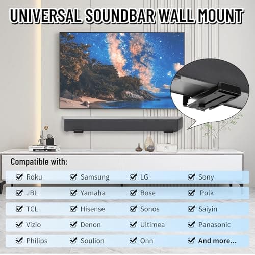 Kiiocwev Soundbar Wall Mount Bracket -Universal Soundbar Mount&Soundbar Shelf for Samsung,Bose,Vizio,LG,Sony,JBL and More,Hold up to 66LBS,Depth Adjustable 4.09”-7.28”,All-Metal Sturdy Design - Thumbnail 2