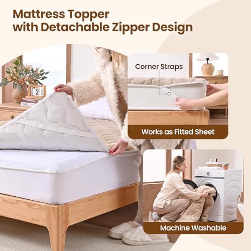Bearhug Heated Mattress Pad King Size 78"x80" with Zippered Detachable Cover, Dual Control Electric Bed Warmer Machine Washable with 10 Heat Settings & 12H Auto Off Winter Essentials - Thumbnail 4