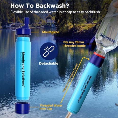 Membrane Solutions Personal Water Filter, Survival Filtration Straw Portable Gear, Emergency Preparedness, Supply for Drinking Hiking Camping Travel Hunting Fishing Team Family Outing (Blue, 2 Pack) - Thumbnail 6