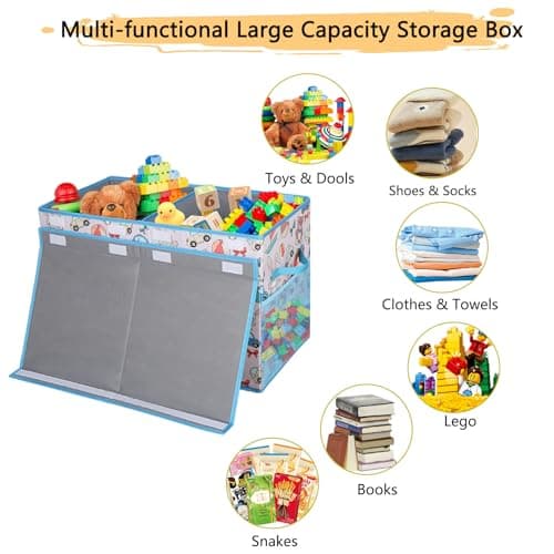 Legestori Large Stackable Storage Bins with Lids, Collapsible Sturdy Storage Organizer Boxes Bins Baskets, Foldable Closet Organizer Baskets for Home (Light Khaki, M) - Thumbnail 3