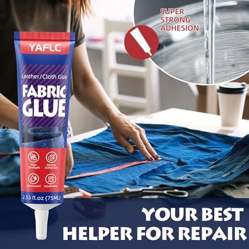 YAFLC Fabric Glue Permanent, Fabric Glue for Patch, Clear Fabrics Adhesive for Clothing Permanent Washable for All Cotton, Denim, Flannel, Polyester 2 x 75 ml - Thumbnail 3