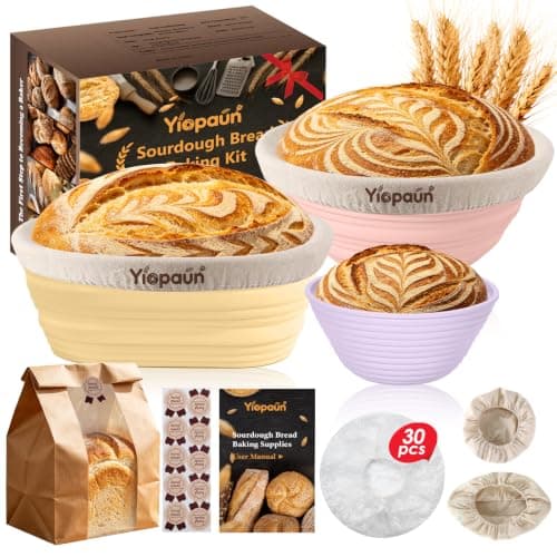 Yiopaun Silicone Banneton Bread Proofing Baskets, Sourdough Starter Kit Baking Supplies - 5'' and 9" Round, 10" Oval Foldable Non-Stick Dough Proofing Bowl Containers Sets Gifts - Image 1