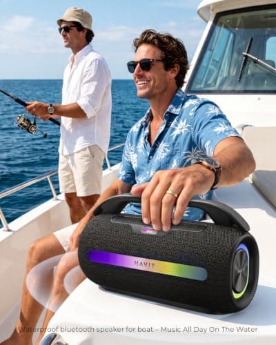 havit Outdoor Bluetooth Speaker, 120W Peak Loud Speakers with Deep Bass, Portable Wireless Speaker IPX6 Waterproof, RGB Light, 12H Playtime, TWS Stereo, EQ, for Party, Beach, Camping, Backyard, Garage - Thumbnail 4
