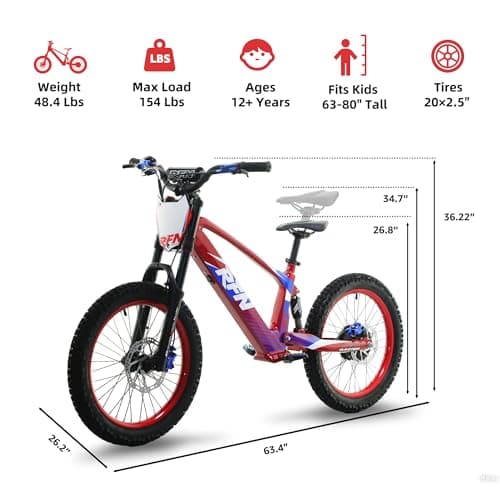 RFN 36V 3-Speed Stunt Jump Bike – 800W Electric-Dirt-Bike, Lightweight Aluminum Frame Electric Bike, BMX Dual Hydraulic Disc Brakes, 21.7 mph Max Speed, 24.2-Mile Range for Ages 12+ - Thumbnail 2
