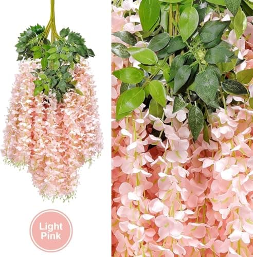 U'Artlines 48 Pack (Total 172.8 Feet) Artificial Fake Wisteria Vine Rattan Hanging Garland Silk Flowers String Home Party Wedding Decor (48, Light Pink) - Thumbnail 6
