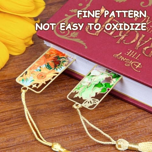Kinsound Metal Bookmarks with Tassel, Golden Van Gogh Monet Oil Painting Theme Cute Hollow Book Markers for Reading Women, Teachers, Students, Reading Accessories Gifts for Book Lovers (Style A(4PCS)) - Thumbnail 3