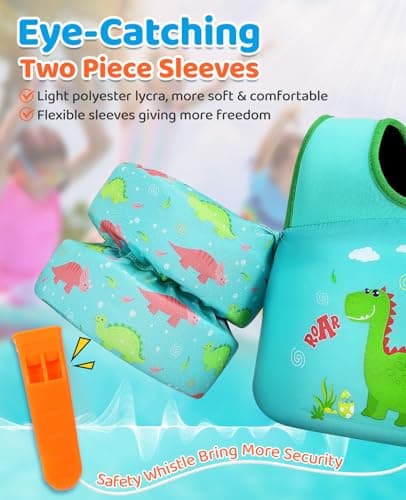 HeySplash Swim Vest for Kids, Toddler Pool Floaties Fit 33-66 Lbs, Children Swimming Vest with Adjustable Strap, Swim Jacket Water Wing Arm Float, Puddle Beach Boat Jumper Boy Girl,Dinosaur - Thumbnail 6