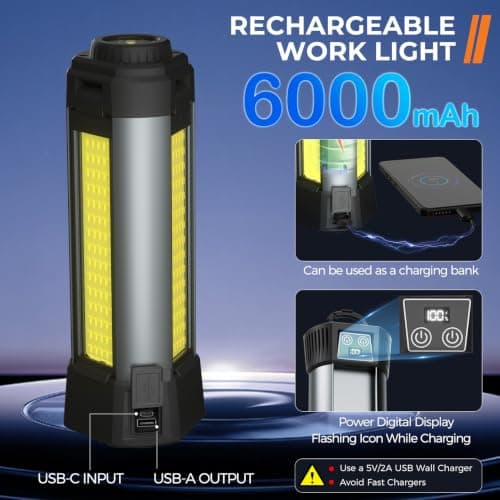 Geisofu Rechargeable Work Light with Stand, Outdoor LED Cordless Camping Light with Portable Telescopic Bracket, 3.7 Ft Tall 6AH Battery, 2000 Lumen Construction Lights with Carrying Bag Grey Small - Thumbnail 4