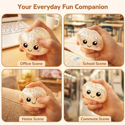 Glitter Dumpling Squishy - Random Glitter Dumpling Box, 10 Colors Dumplings Squishy Toy, More Surprises (Random-4PCS) - Thumbnail 5