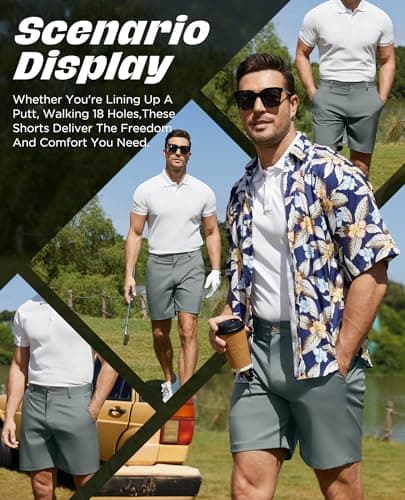 CoozySphere Green Golf Shorts Men's Dress Short Shorts with Pockets for Athletic Hiking Men 7" - Thumbnail 6