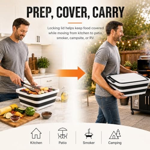 BBQ Prep Tub with Lid and Cutting Board - Collapsible Barbecue Tool Set for Marinating, Grilling, BBQ Prep Station for Outdoor Cooking, Camping Kitchen Accessories & Barbecue Utensils, XX-Large Black - Thumbnail 3