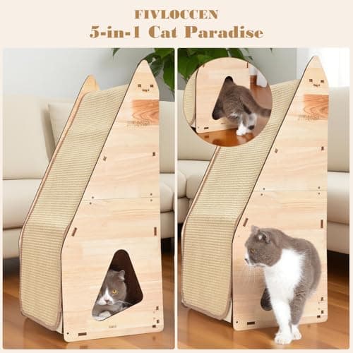 FIVLOCCEN Enhanced Wood-Framed Cat Scratching Post: Large Sisal Cat Scratcher, Integrated Scratch Post Pad Condo Tunnel House. All-in-One Space Saver for Multi-Cat & Budget-Friendly Homes (32in) - Thumbnail 2
