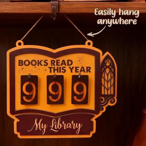 Books Read This Year Counter Sign, Book Shelf Decor, Book Lover Gifts for Women, Wooden Reading Tracker, library Decor for Home, Gift for Readers, Teachers, Librarians (Dark brown 2) - Thumbnail 6