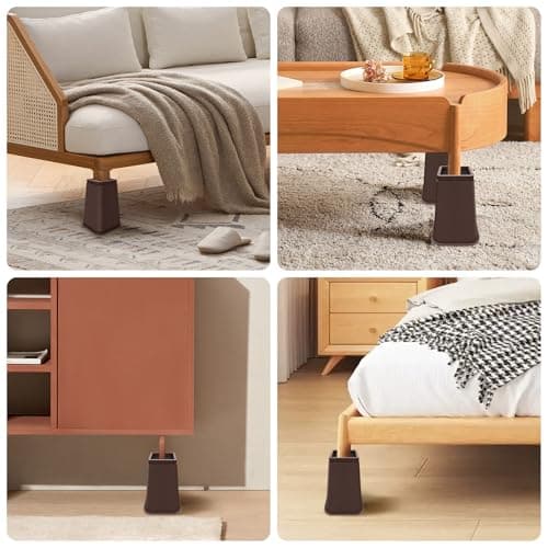 MCXYEM Bed Risers Heavy Duty, Adjustable Furniture Risers 8 inch, Non Slip Lift Supports for Beds/Couches/Sofas, Durable Square Design with Creates Storage Space (Brown 9 Pack, 8 Inch) - Thumbnail 4