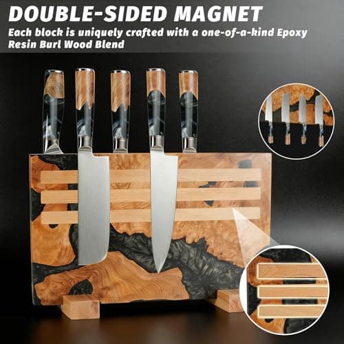 Magnetic Knife Block for Kitchen – Handcrafted Burl Wood Resin, Holds 16 Knives, Strong Neodymium Magnets, Safe Countertop Knife Holder - Thumbnail 5