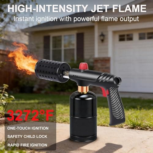 Seiyeje Powerful Propane Torch Gun, 3272°F Flame Thrower with Adjustable Flame & Safety Lock, One-Touch Ignition Kitchen Torch for BBQ, Searing Steak & Camping (Tank Not Included) - Thumbnail 6